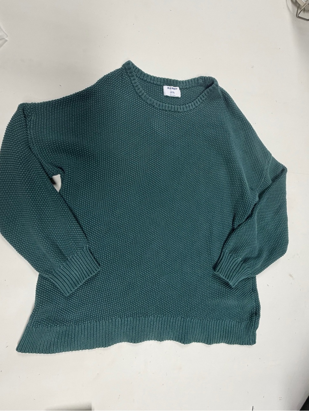Old Navy Women's Crewneck Textured Knit Sweater in Deep Teal Green